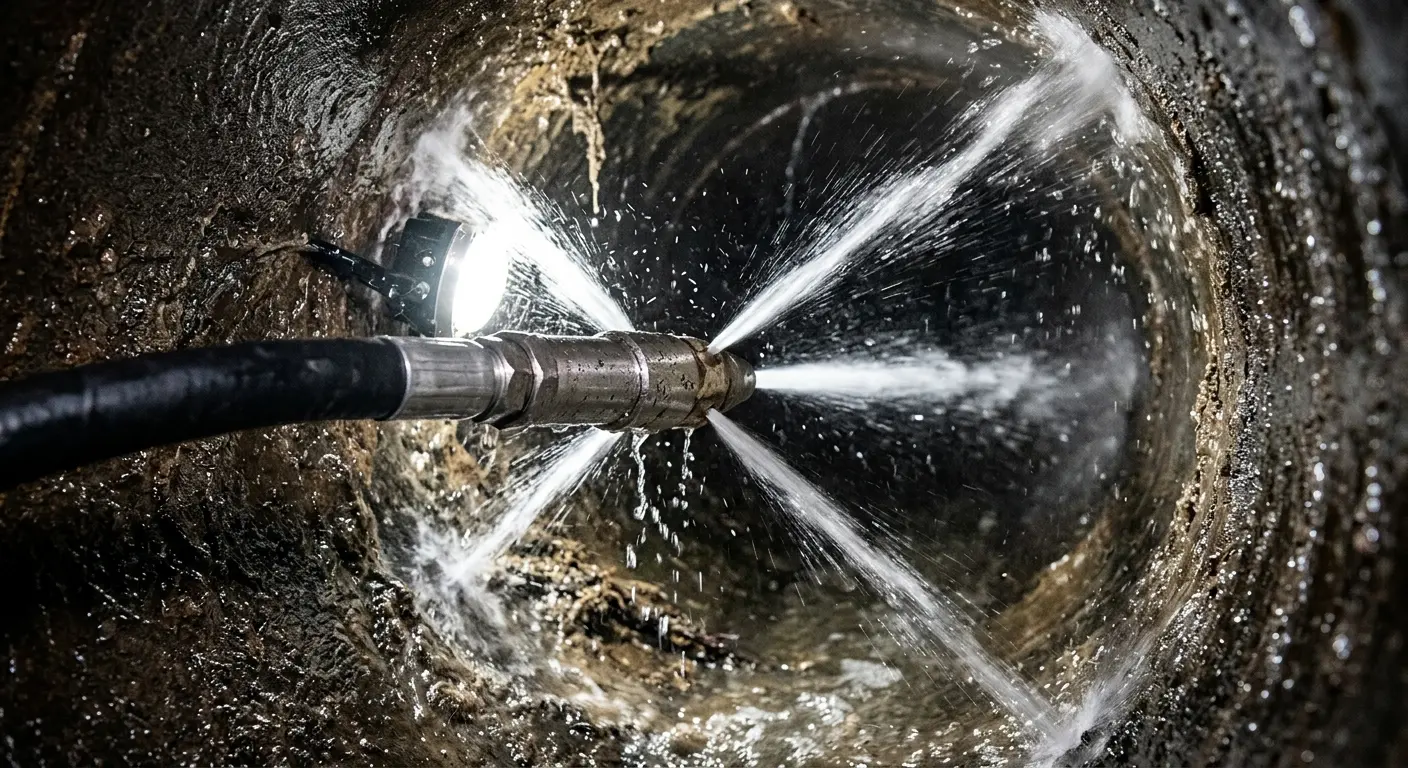 High-pressure hydro jetting nozzle cleaning sewer pipe for Sewer Cleanout in Mount Zion